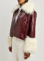 Kitri Bonnie Faux Shearling-trimmed Vinyl Jacket Burgundy