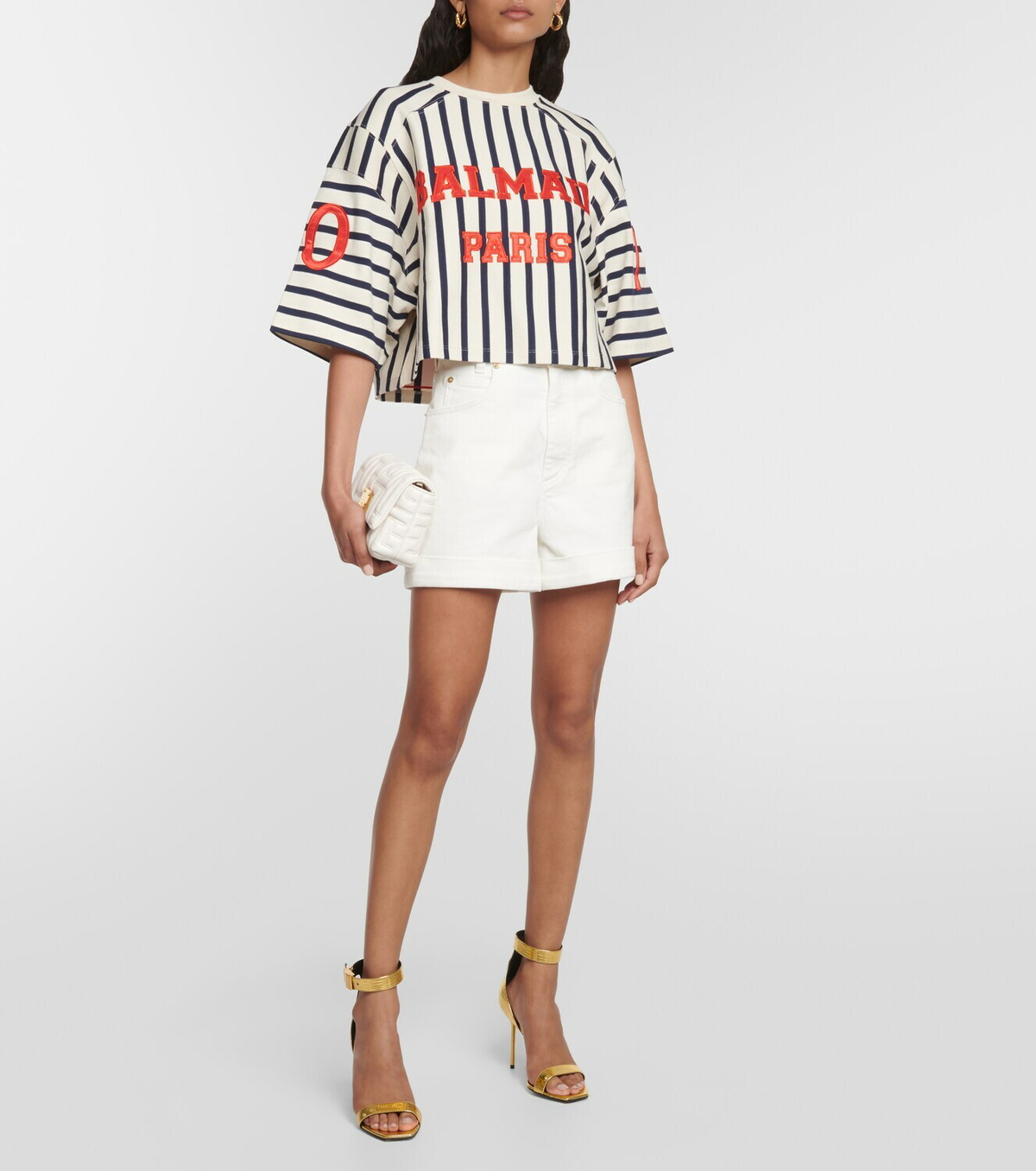 Balmain Striped logo cotton cropped T-shirt Balmain