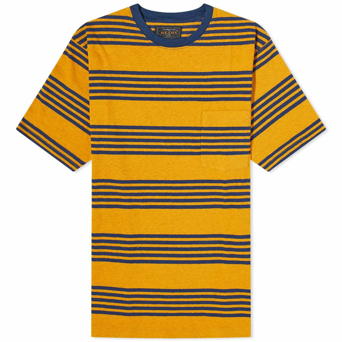 Beams Plus Men's Stripe Nep Pocket T-Shirt in Mustard Beams Plus
