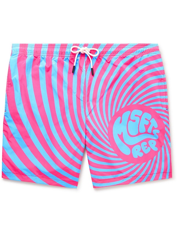 Photo: MSFTSrep - Slim-Fit Mid-Length Striped Logo-Print Swim Shorts - Pink