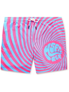 MSFTSrep - Slim-Fit Mid-Length Striped Logo-Print Swim Shorts - Pink