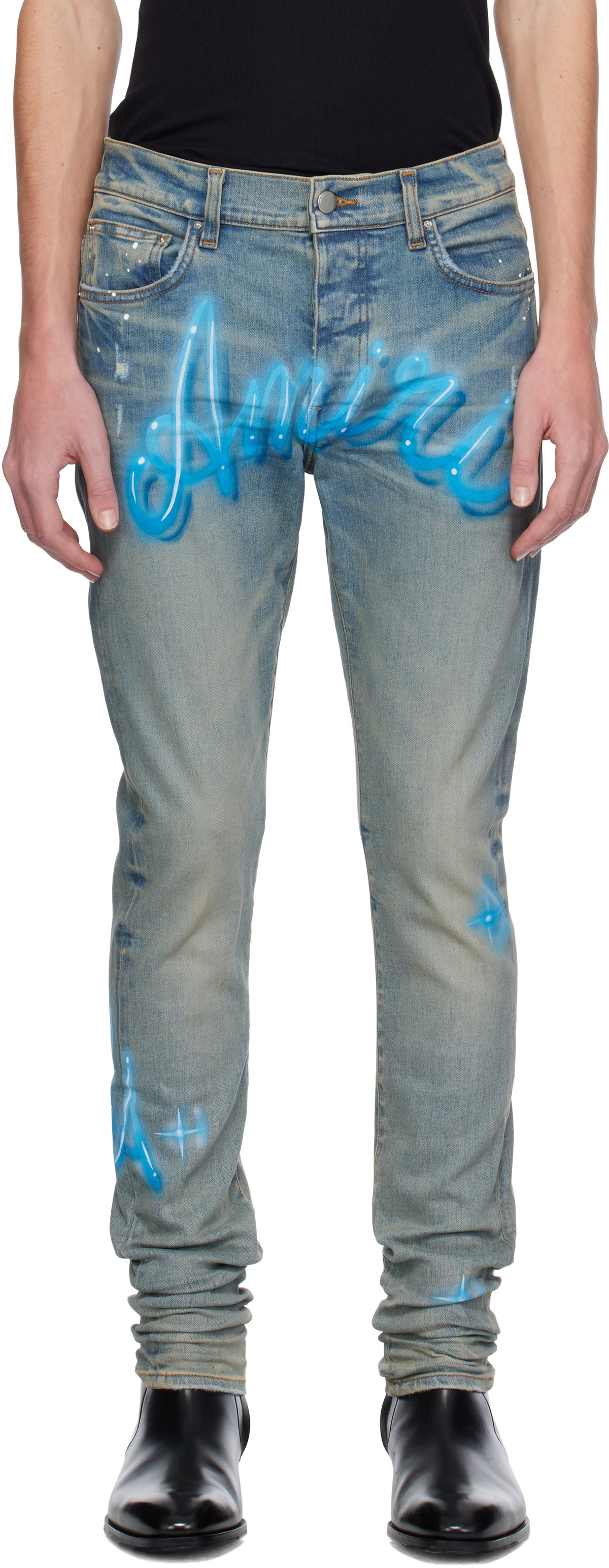 AMIRI Blue Military Art Patch Jeans Amiri