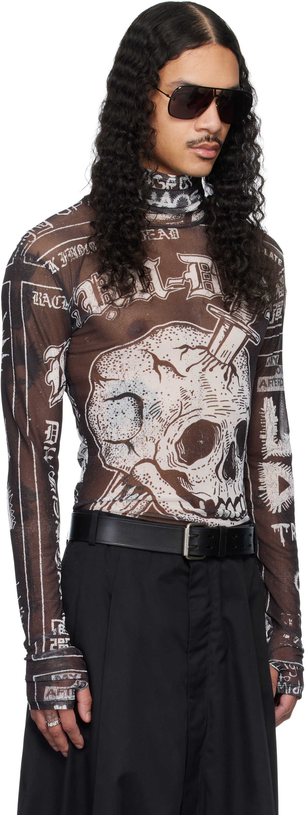 LU'U DAN Black Masked Mesh Top