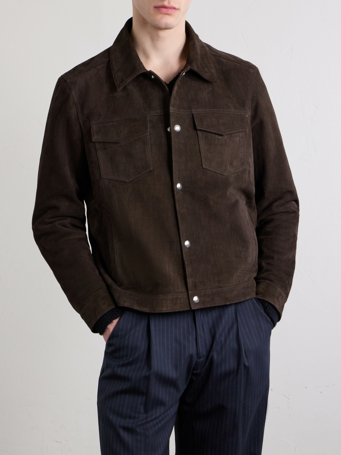 Mr P. - Croc-Effect Suede Jacket - Brown