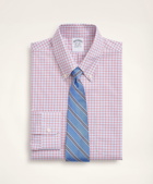 Brooks Brothers Men's Stretch Regent Regular-Fit Dress Shirt, Non-Iron Poplin Button-Down Collar Grid Check | Light/Blue/Red