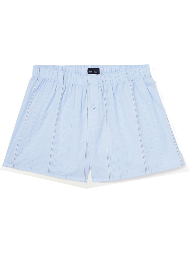 Photo: Hanro - Fancy Striped Cotton-Jacquard Boxer Shorts - Blue