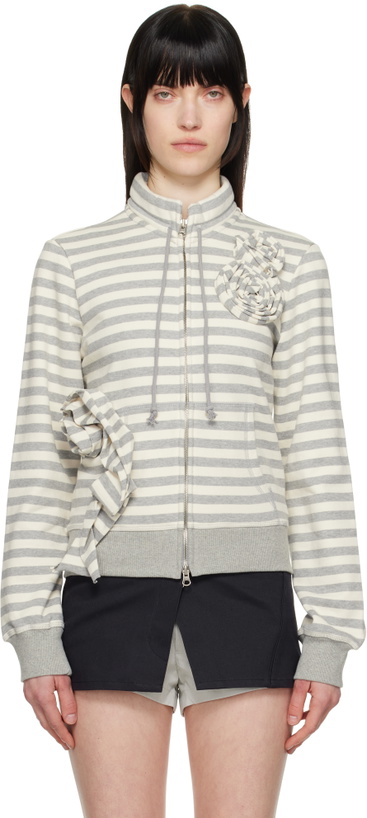 Photo: OPEN YY Gray & Beige Appliqué Zipup Sweatshirt