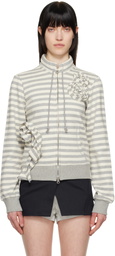 OPEN YY Gray & Beige Appliqué Zipup Sweatshirt