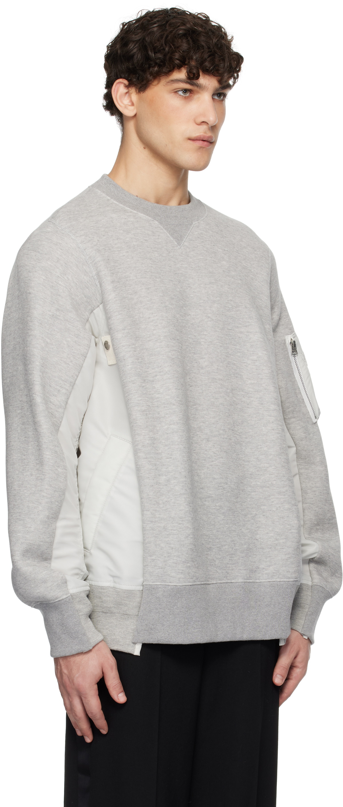 sacai Gray Sponge Sweat x Nylon Twill Pullover Sweatshirt Sacai