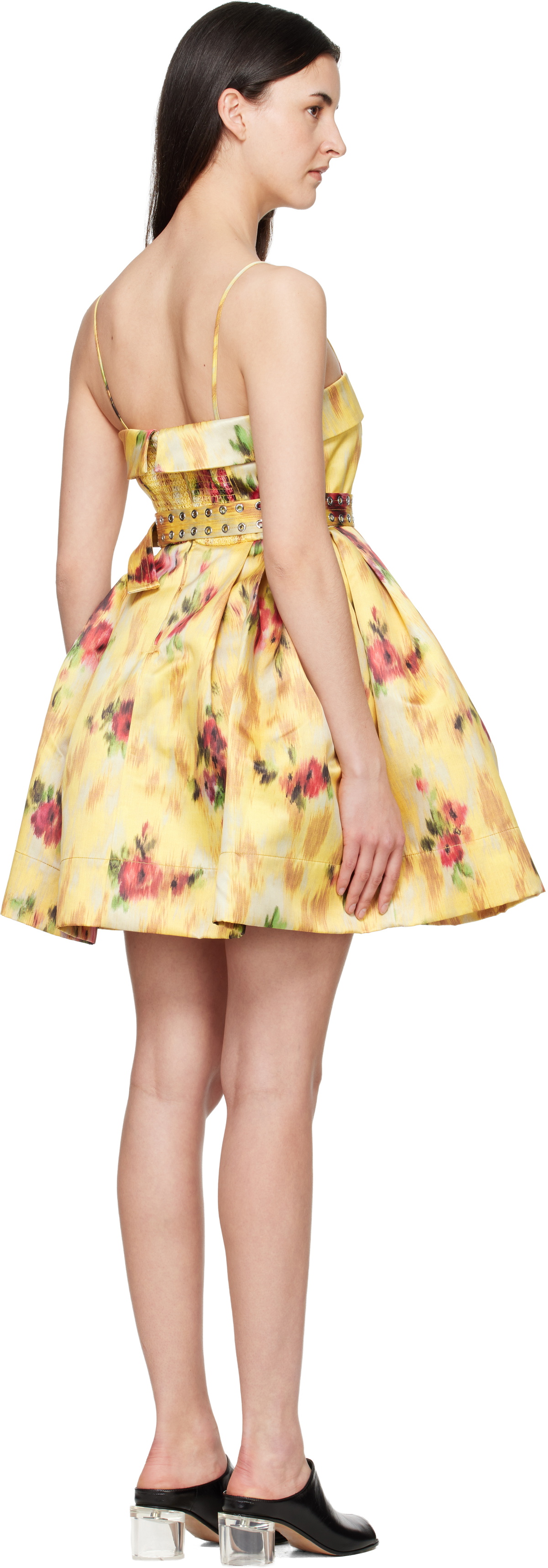 GANNI Yellow Printed Satin Minidress