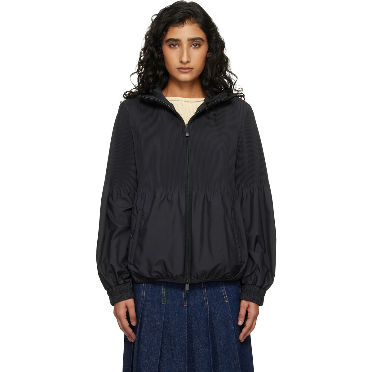 Moncler Black Anemone Pleated Hooded Jacket