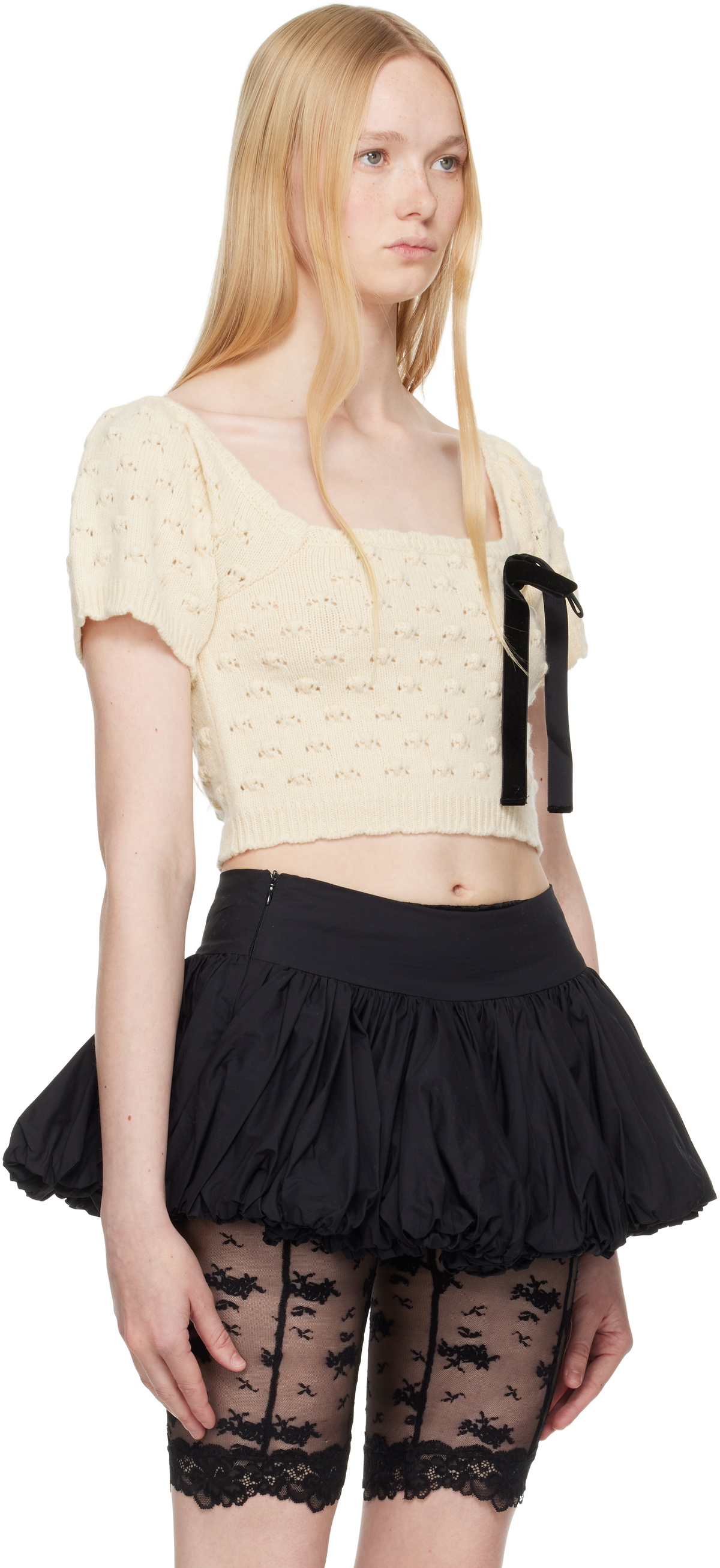 Yuhan Wang SSENSE Exclusive Beige Bow Tied Wool Top