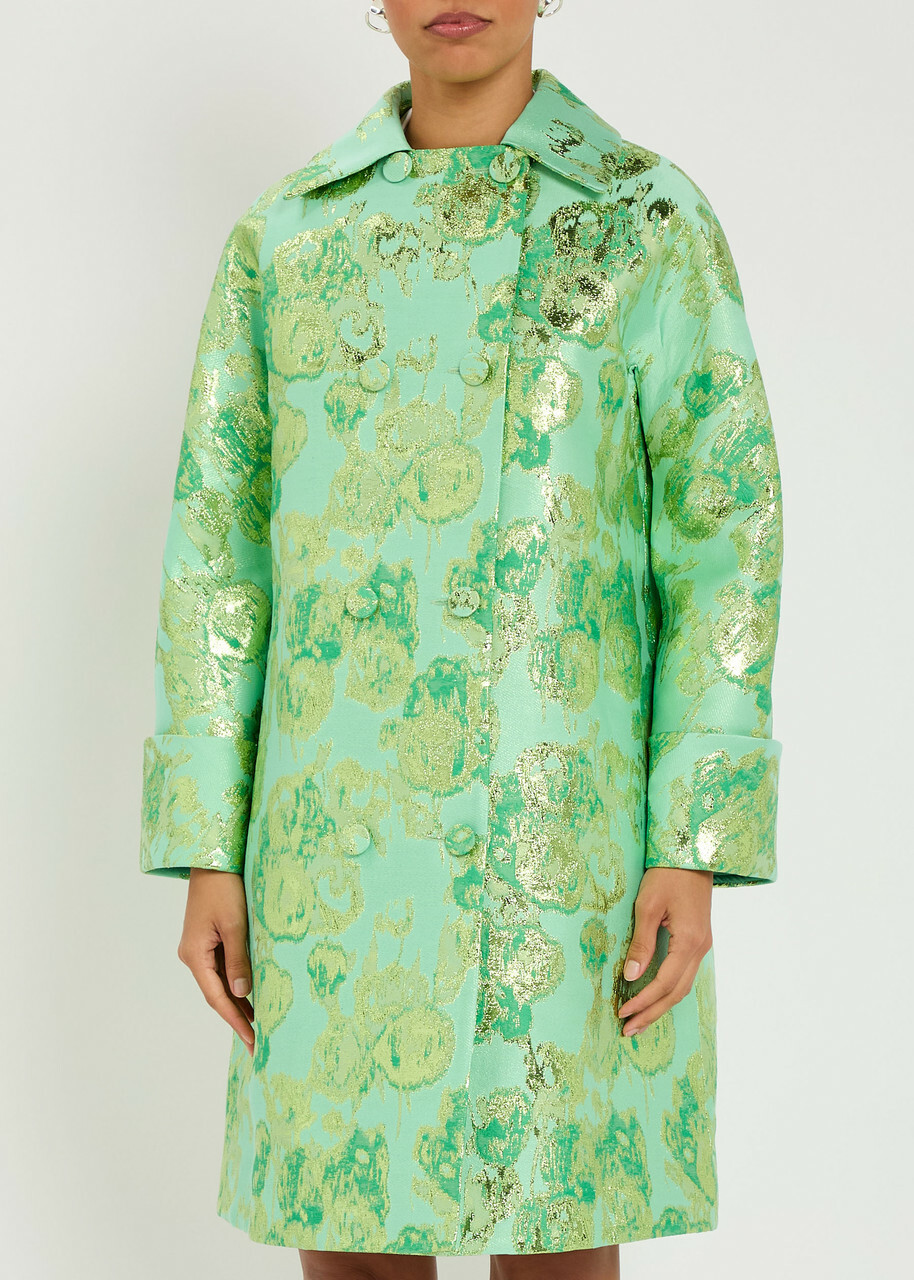 Huishan Zhang Mirabel Metallic-jacquard Woven Coat Green