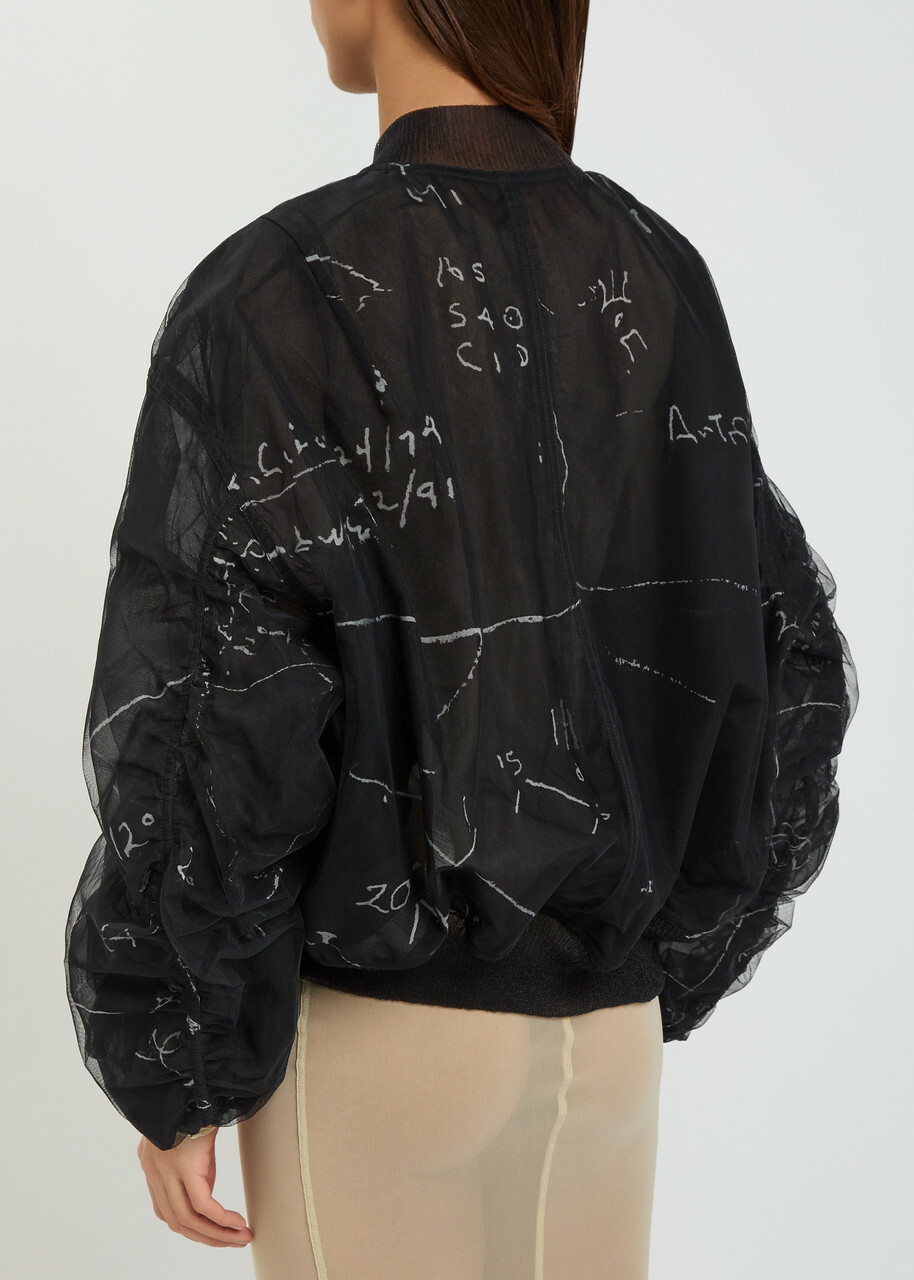 Rick Owens Secchia Flight Printed Tulle Bomber Jacket Black