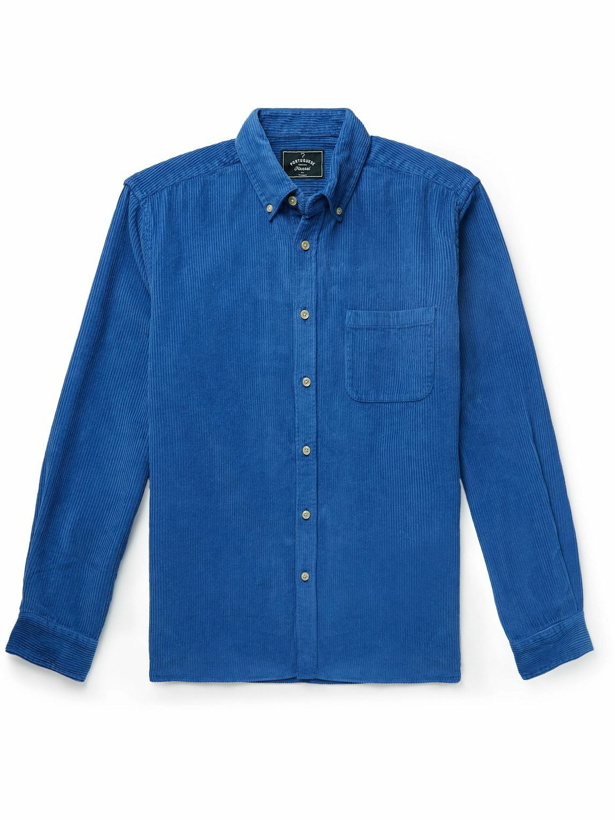 Photo: Portuguese Flannel - Lobo Button-Down Collar Cotton-Corduroy Shirt - Blue