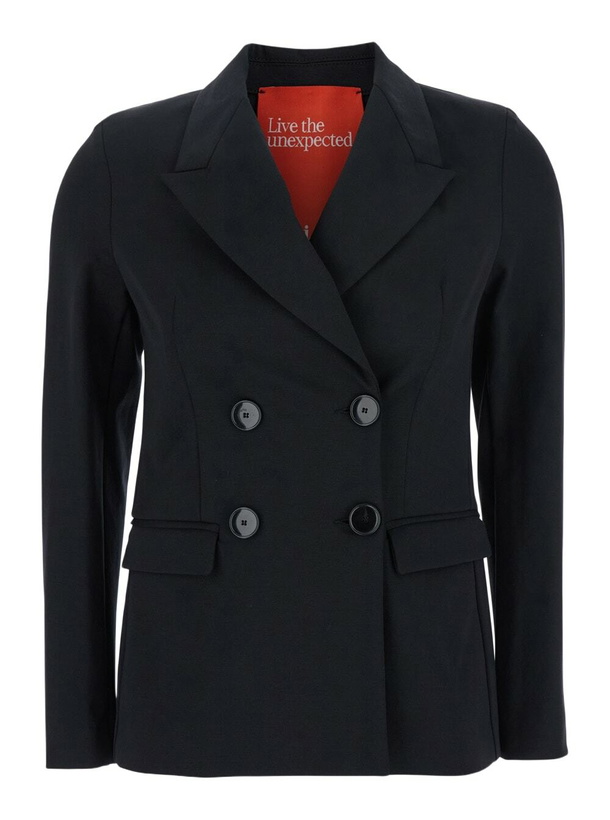 Photo: Merci Black Double-breasted Jacket With Peak Revers In Fabric Woman