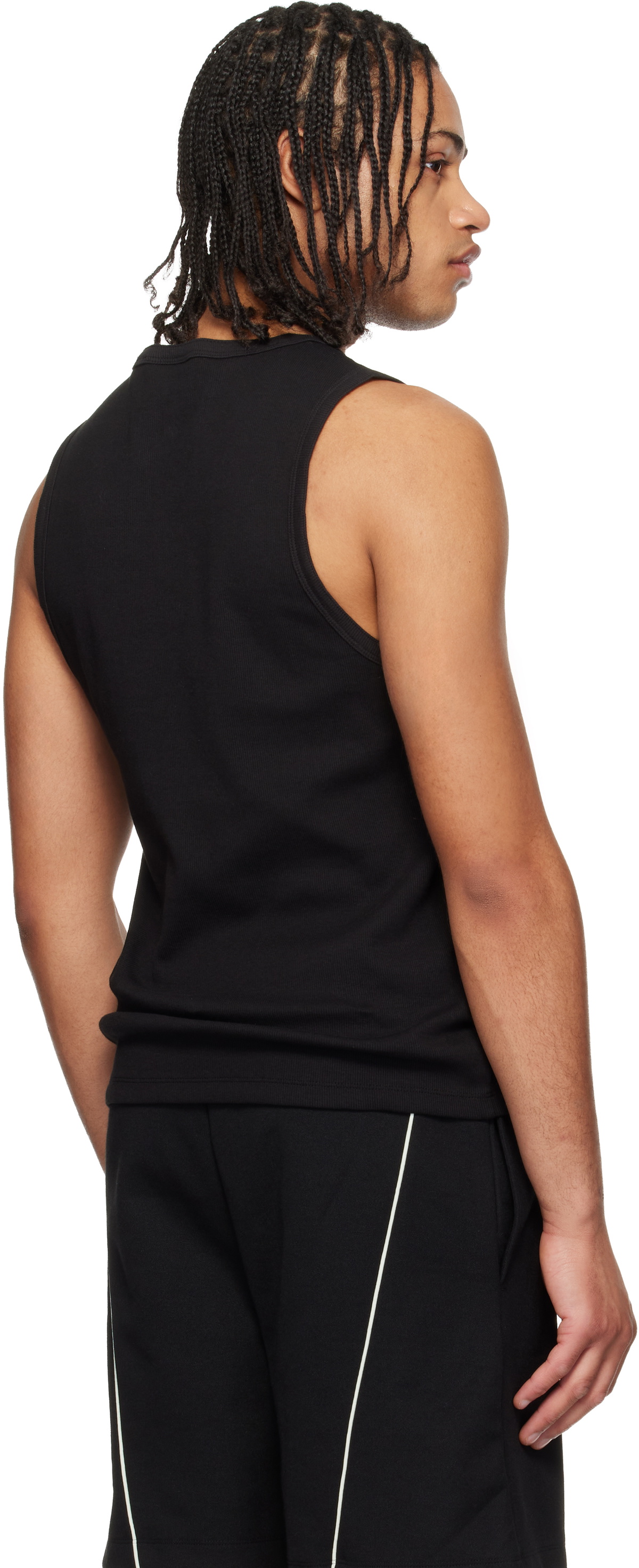 Hugo Black Contrast-Logo Slim-Fit Stretch Cotton Tank Top