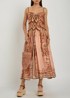 Zimmermann Aster Scarf Printed Cut-out Silk Midi Dress Pink