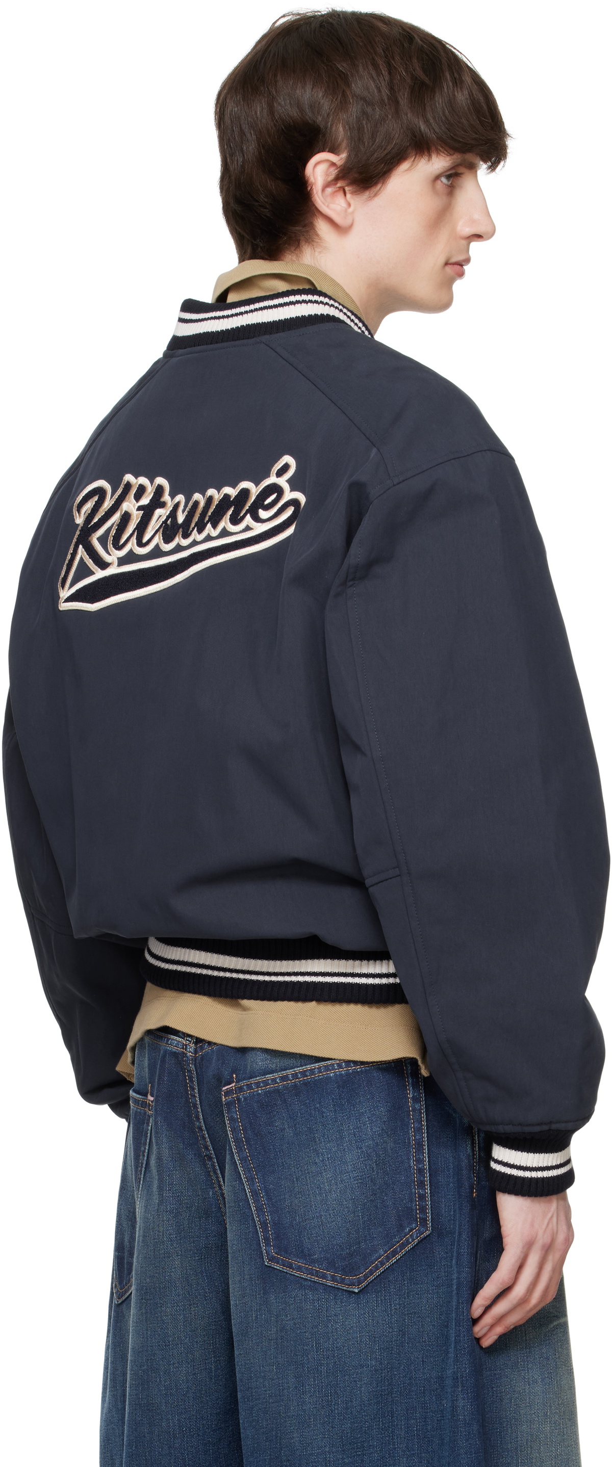Maison Kitsuné Navy Teddy Bomber Jacket