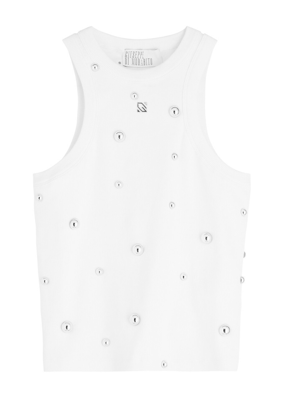 Giuseppe DI Morabito Stud-embellished Ribbed Stretch-cotton Tank White