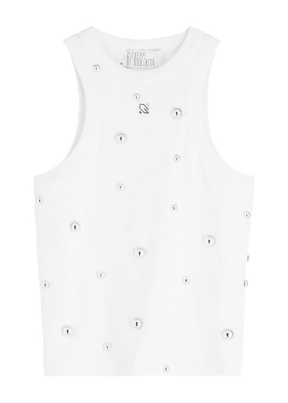 Photo: Giuseppe DI Morabito Stud-embellished Ribbed Stretch-cotton Tank White