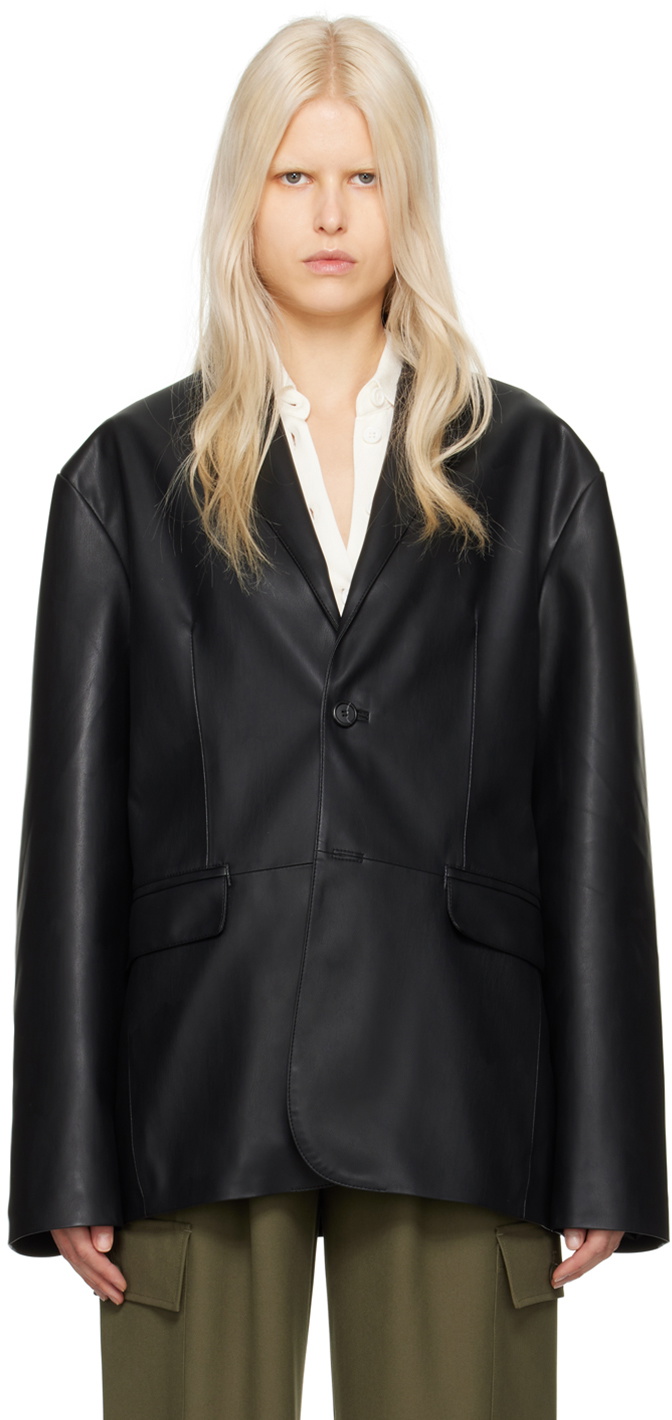 The Frankie Shop Black Olympia Faux-Leather Blazer The Frankie Shop