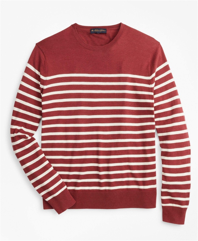 Photo: Brooks Brothers Men's Silk and Cotton Stripe Crewneck Sweater | Burgundy