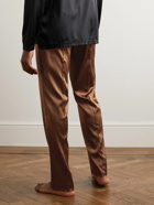 TOM FORD - Velvet-Trimmed Stretch-Silk Satin Pyjama Trousers - Brown