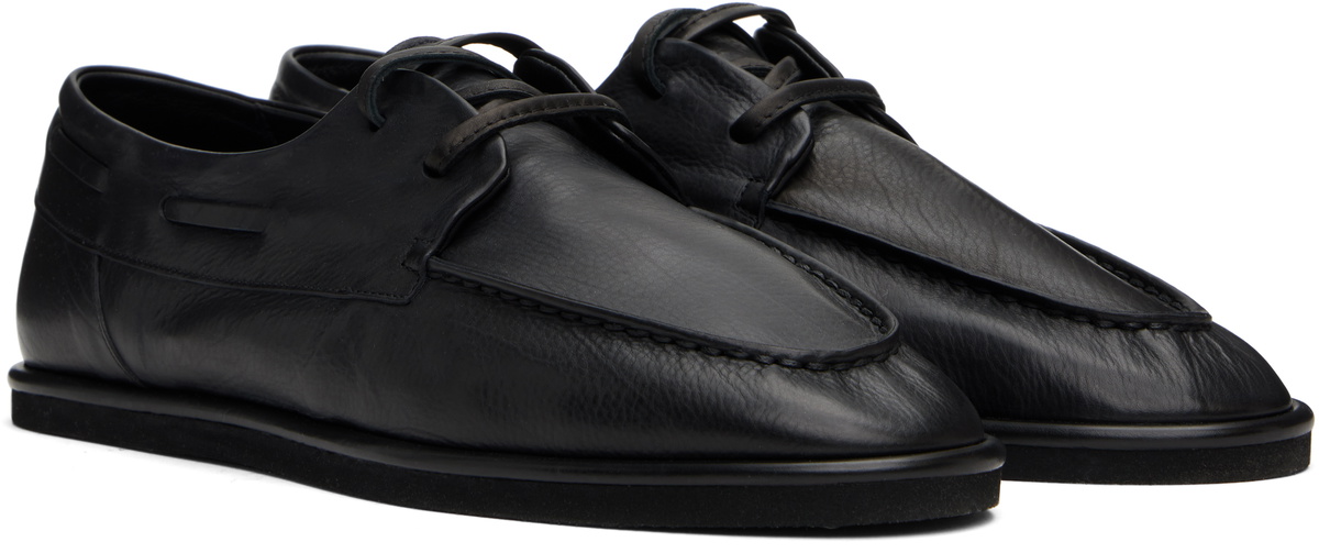 AURALEE Black Soft Leather Deck Shoes Auralee