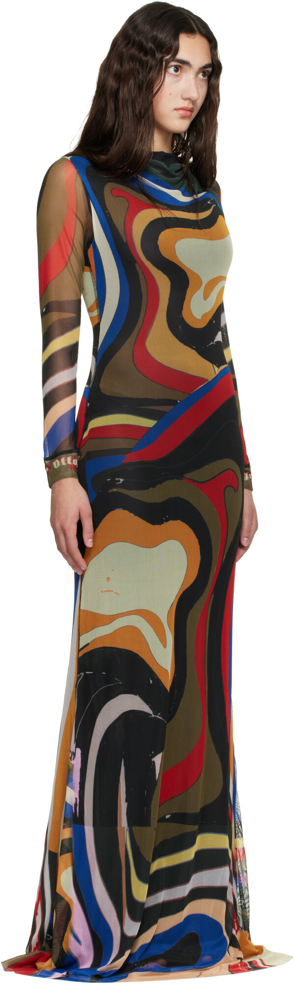 Ottolinger Multicolor Mesh Longsleeve Maxi Dress