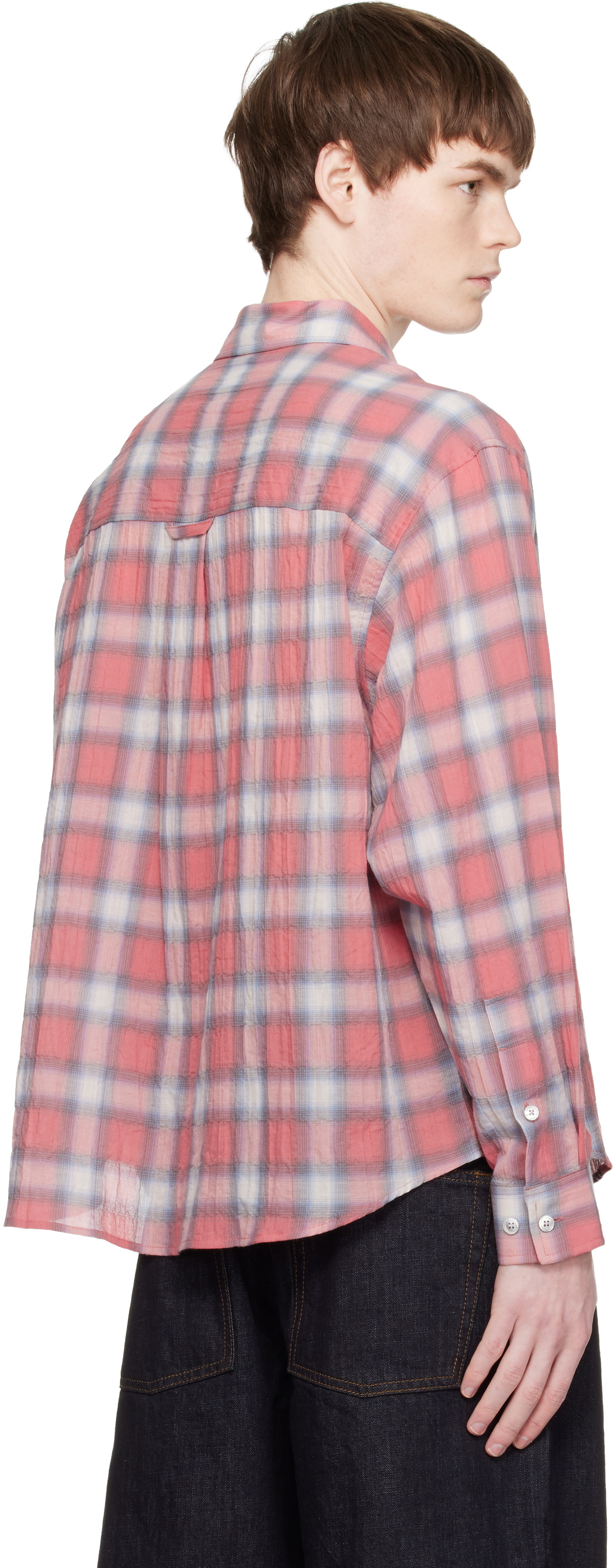 COOR Red Seersucker Ombre Checkered Shirt