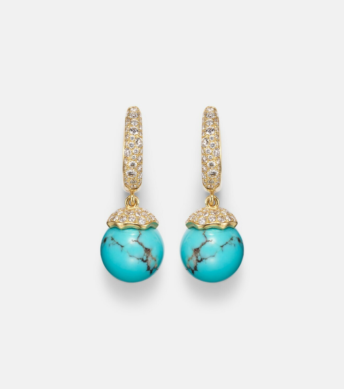 Octavia Elizabeth Orb 18kt gold hoop earrings with turquoise and diamonds