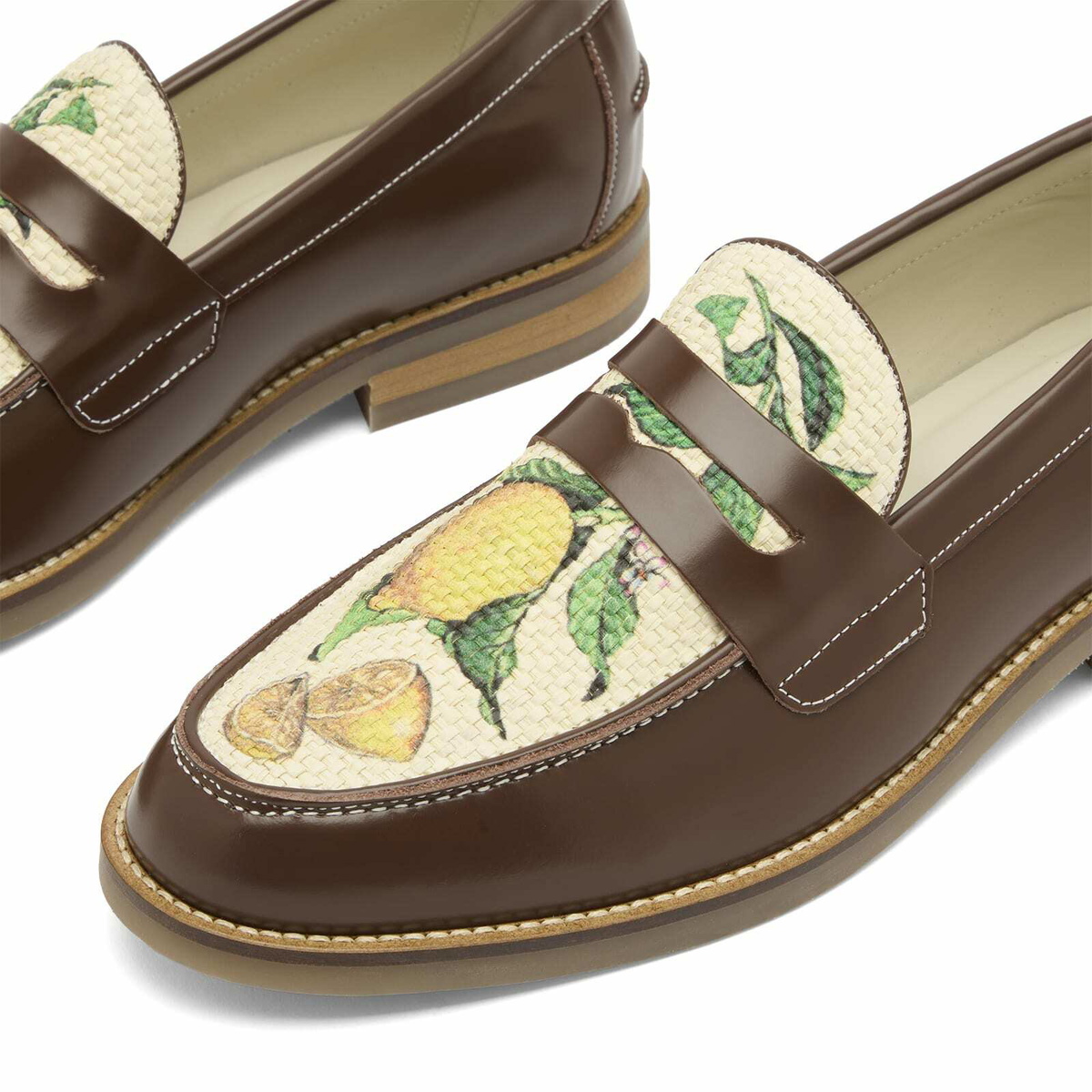 Duke + Dexter Men's Wilde Lemon Raffia Penny Loafer in Chestnut
