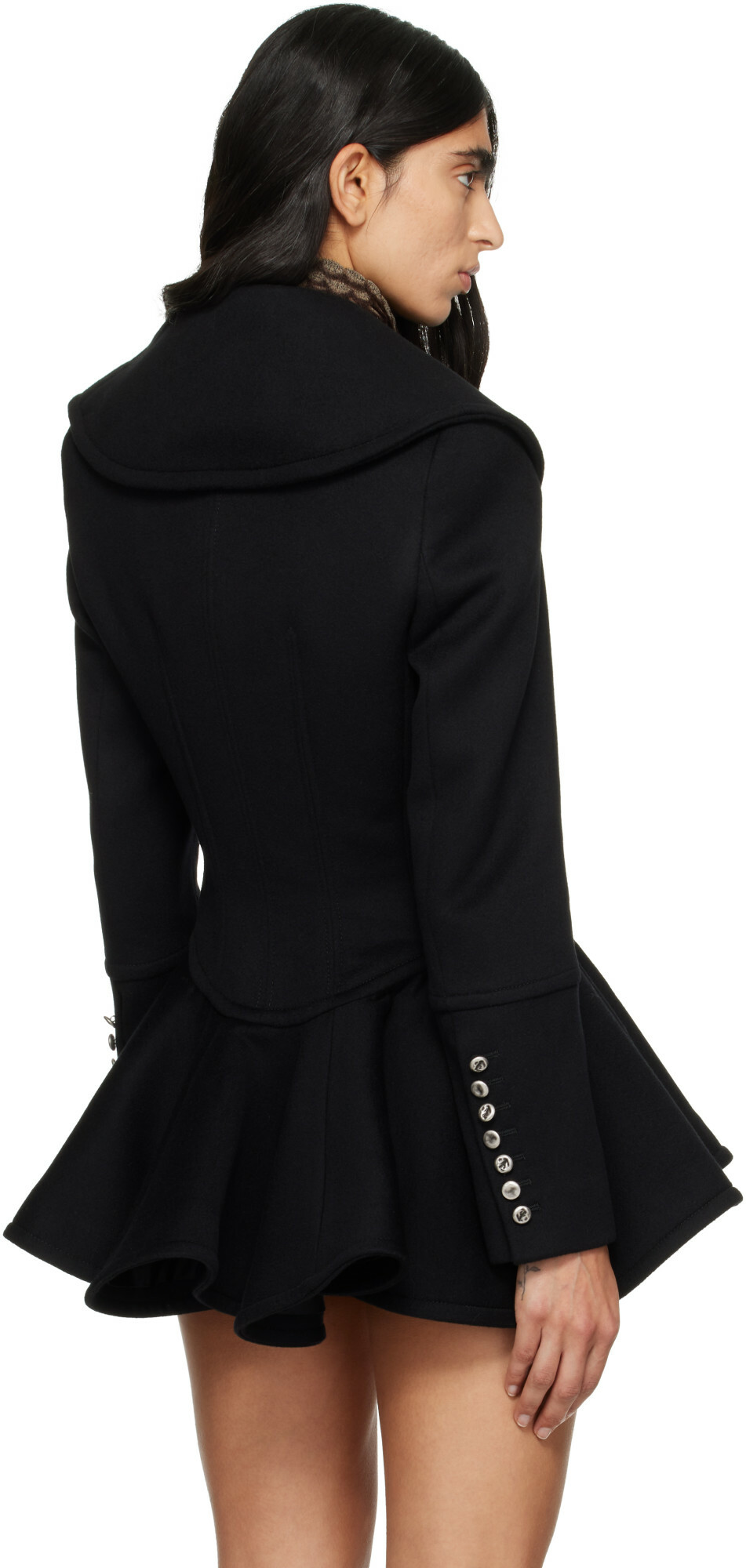 McQueen Black Waterfall Collar Coat