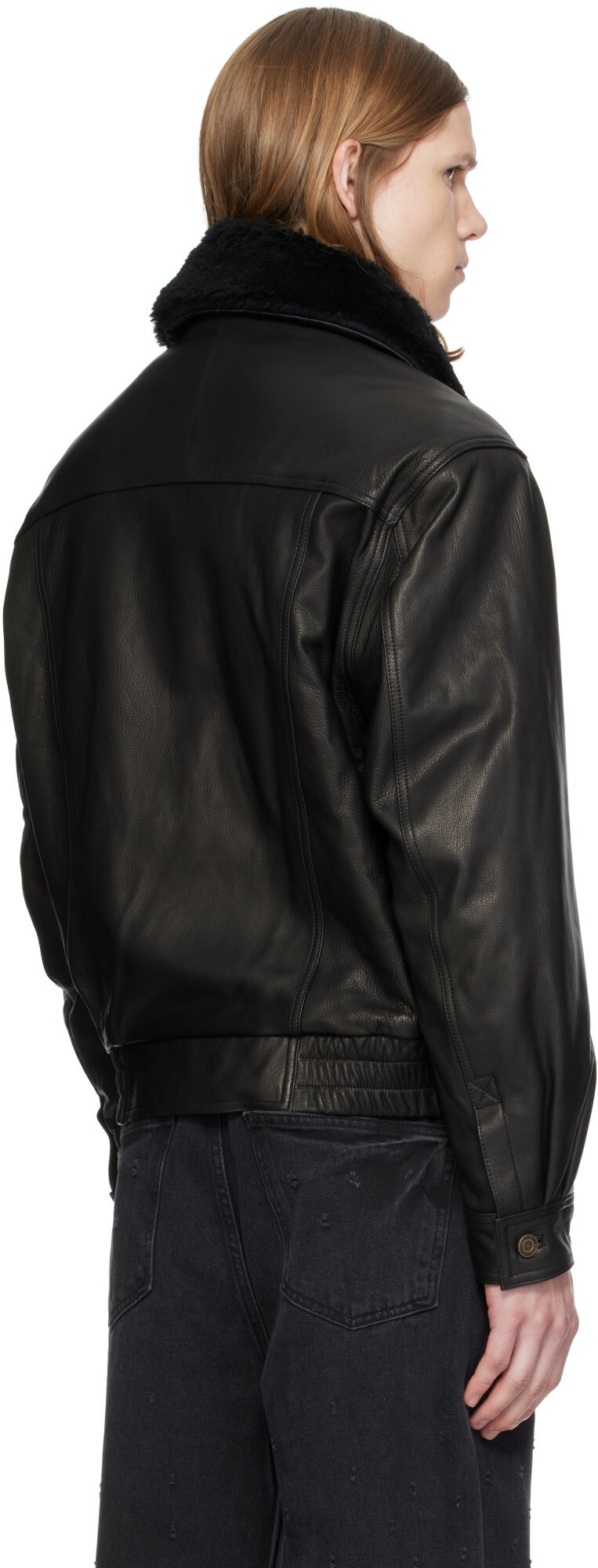 MMIC Black Calder Leather Bomber Jacket