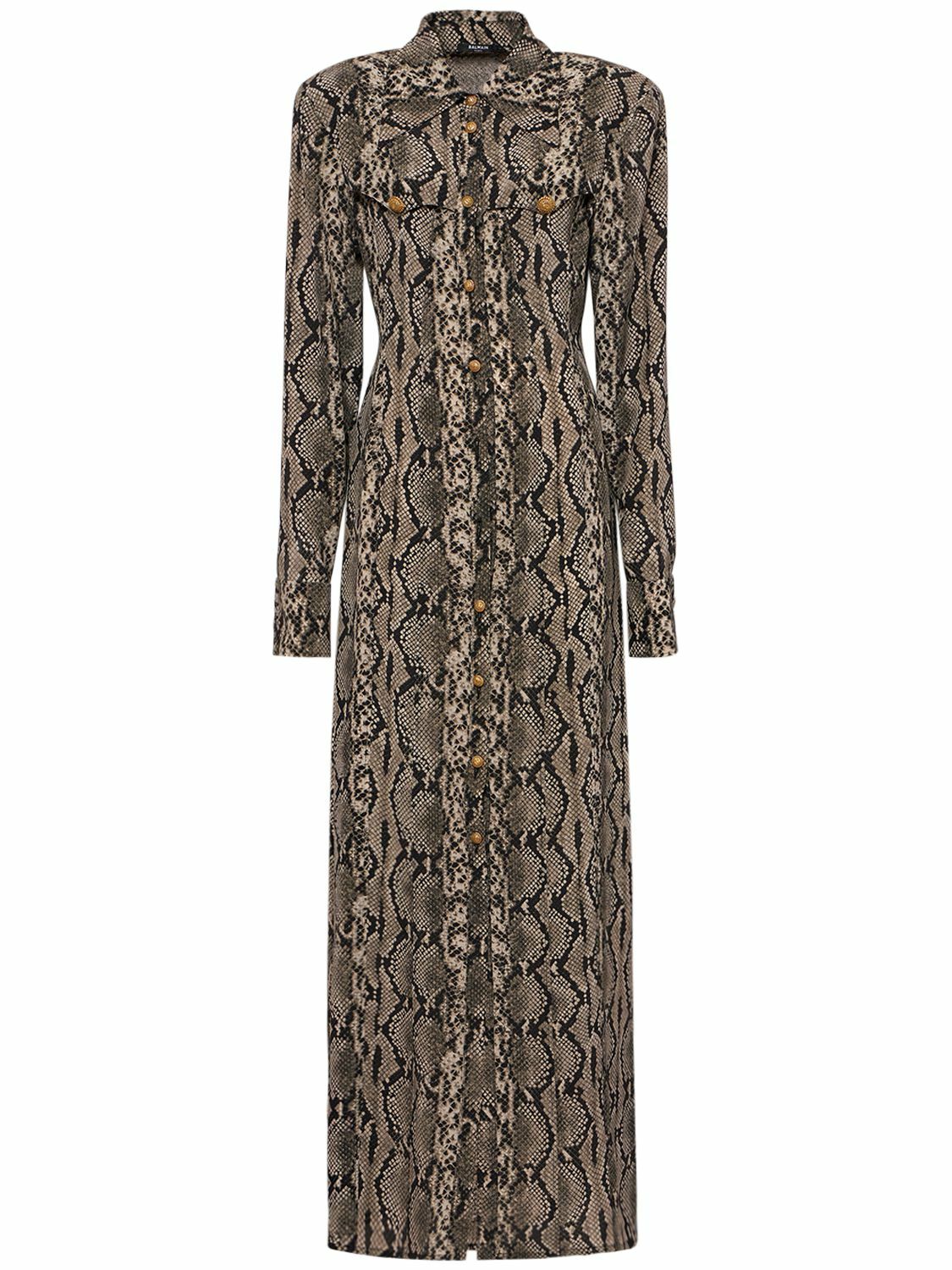 BALMAIN - Python Print Satin Long Dress