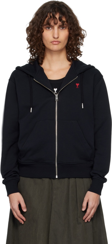Photo: AMI Paris Black Ami de Coeur Zipped Hoodie