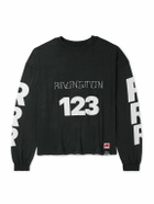 RRR123 - Logo-Print Embroidered Cotton-Jersey T-Shirt - Black