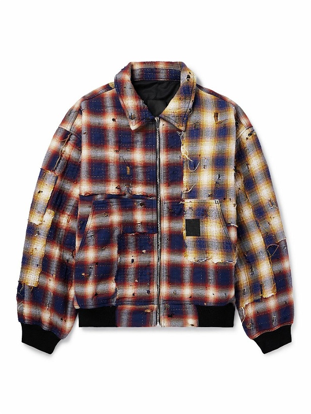 Photo: Givenchy - Checked Distressed Cotton-Flannel Bomber Jacket - Multi
