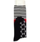 Gucci - Striped Logo-Jacquard Stretch Cotton-Blend Socks - Men - Black