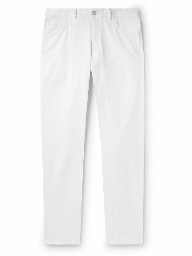 Photo: Zegna - Leather-Trimmed Straight-Leg Jeans - White