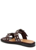 Ganni Feminine Buckle Faux Leather Sliders Burgundy
