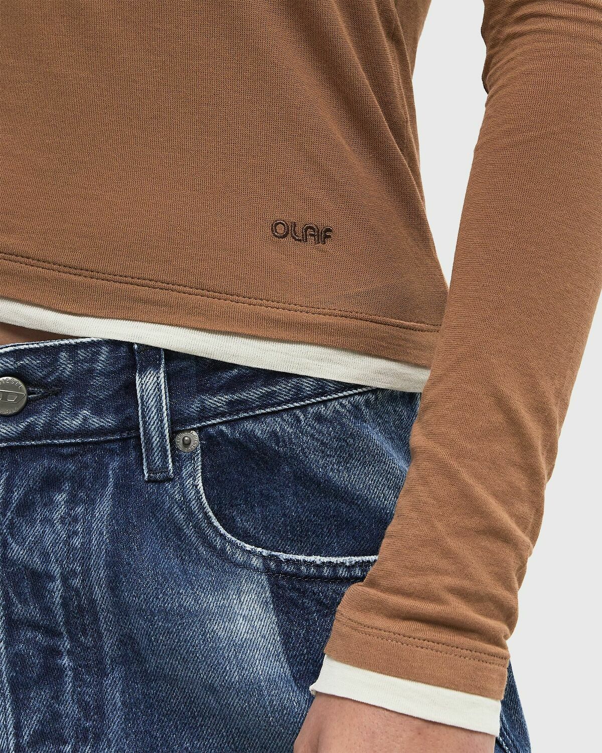 ØLÅF RETRO LOGO DOUBLE LAYER TOP LS Brown Womens Longsleefe