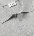 SAINT LAURENT - Studded Mélange Cotton-Piqué Polo Shirt - Gray