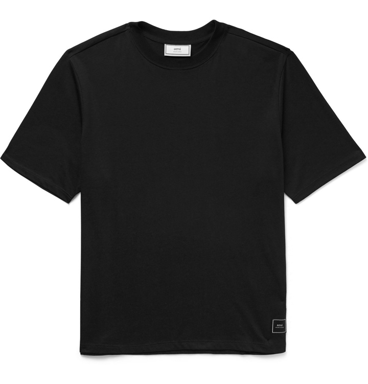 Photo: AMI - Logo-Appliquéd Cotton-Jersey T-Shirt - Black