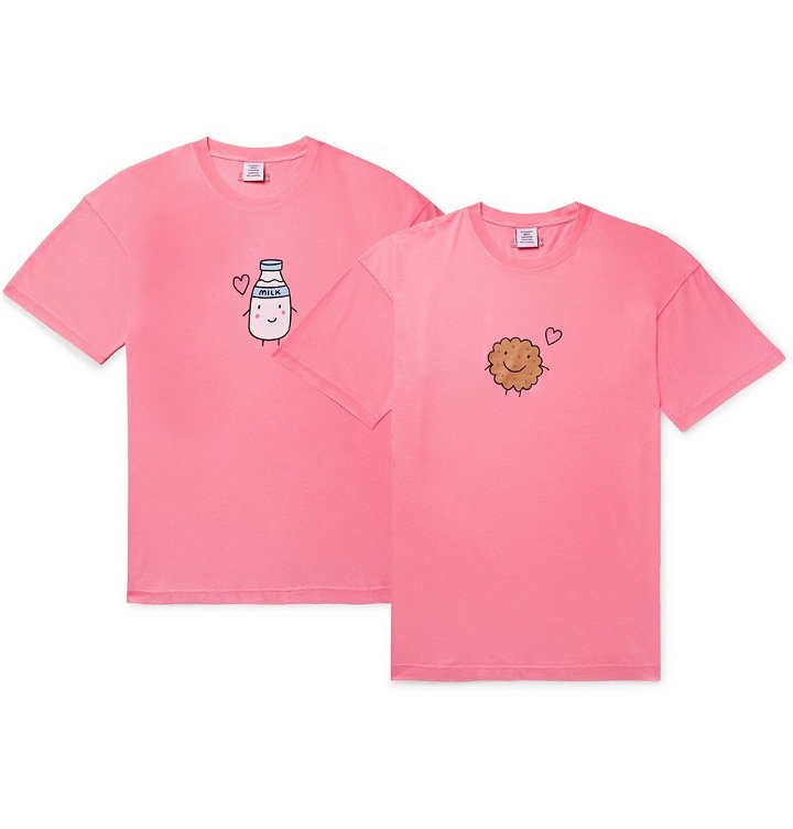 Photo: Vetements - Two-Pack Oversized Printed Cotton-Jersey T-Shirts - Pink