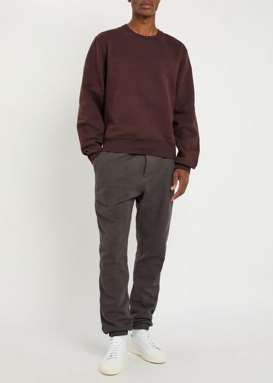 Saint Laurent Logo-embroidered Cotton Sweatshirt Brown