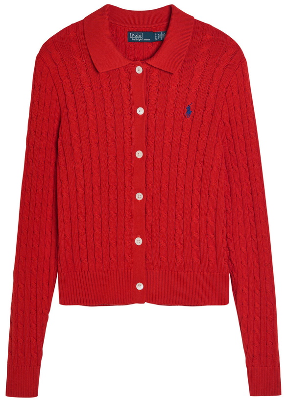 Photo: Polo Ralph Lauren Logo-embroidered Cable-knit Cotton Cardigan Orange