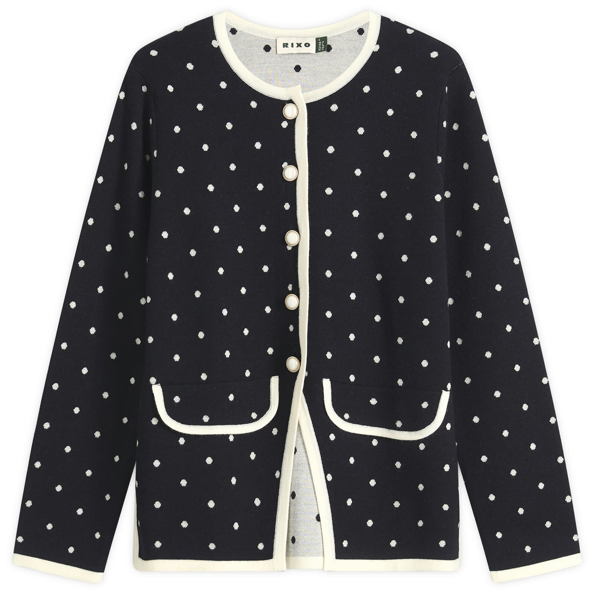 RIXO Women's Mirja Sport Cardigan in Jacquard Navy/Coral
