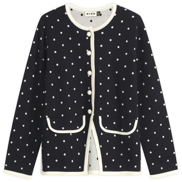 Photo: RIXO Women's Mirja Sport Cardigan in Jacquard Navy/Coral